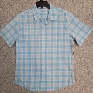 Amazon Essentials Mens Regular Fit Short Sleeve‎ Plaid Button Down Shirt Blue L
